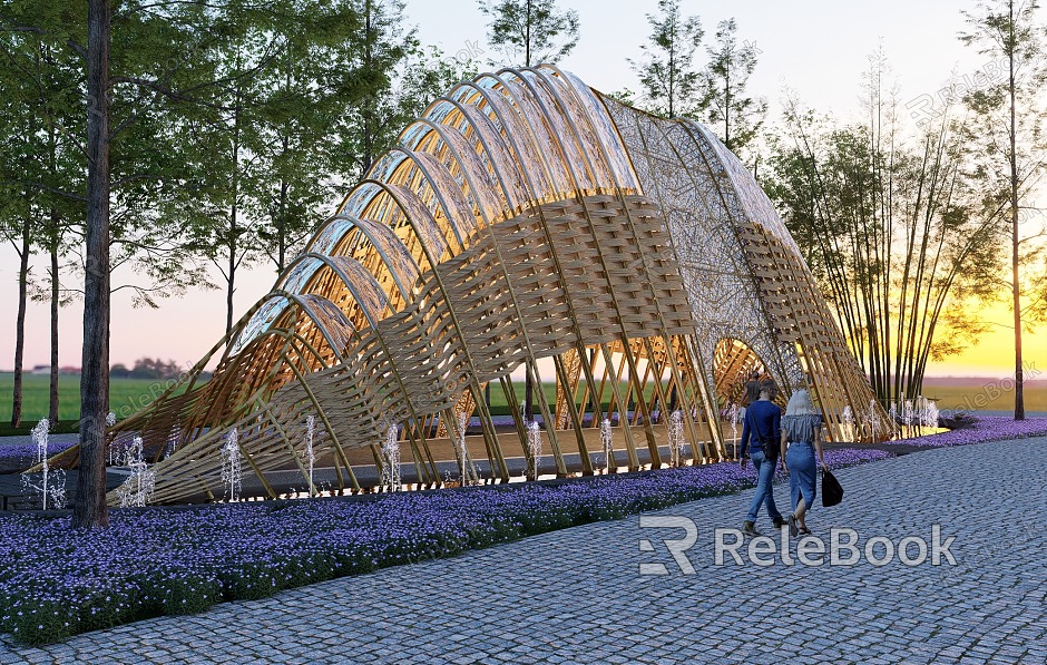 Special-Shaped Landscape Corridor Homestay Bamboo Weaving Long Pavilion Structure Ecological Village model