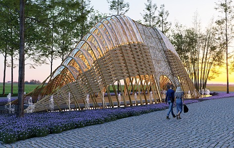 Special-Shaped Landscape Corridor Homestay Bamboo Weaving Long Pavilion Structure Ecological Village 3d model