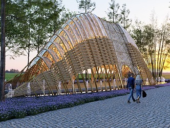 Special-Shaped Landscape Corridor Homestay Bamboo Weaving Long Pavilion Structure Ecological Village 3d model