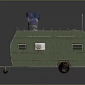 Green Vintage Trailer Featuring Roof Rail Blue Barrel Side Awning Ladder And Windows