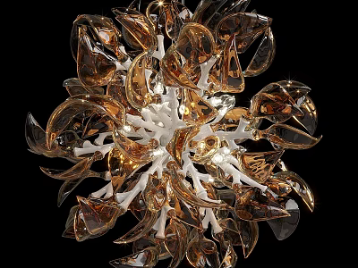 Elegant Modern Chandelier With Amber Glass Petals And Warm Light Glow 3d model