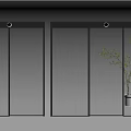 Modern Glass Doors With Black Frames And Green Plant In White Pot
