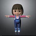 Cartoon Girl Character With Brown Hair Pink Long Sleeve Top And Blue Overalls Open Arms