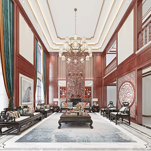 Chinese Duplex Living Room Villa Living Room 3d model