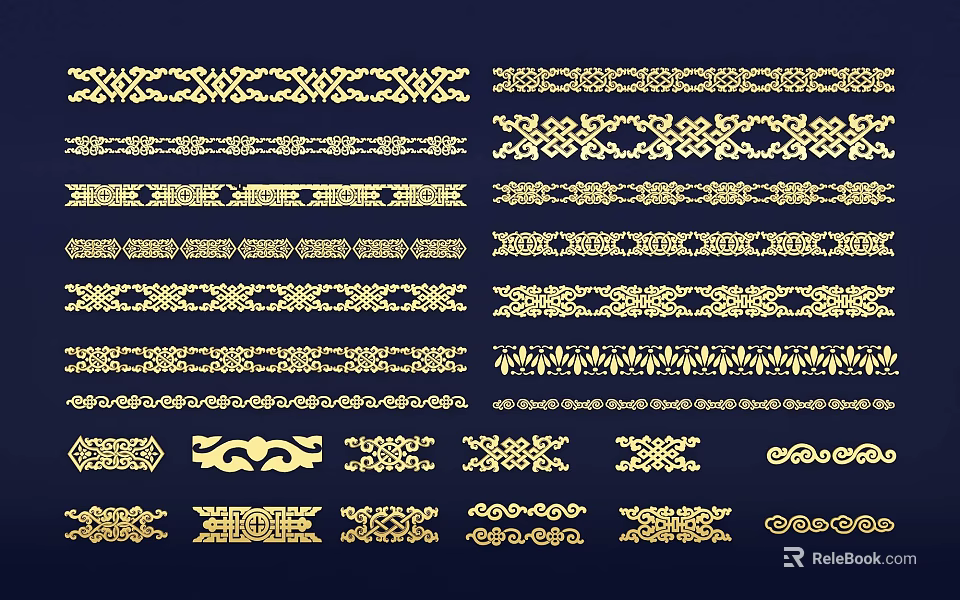 Elegant Gold Decorative Wall Decor With Traditional Ornate Patterns And Borders 3d model