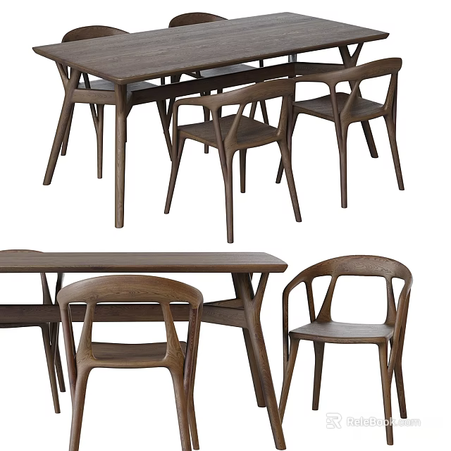Modern Wooden Dining Table And Chairs Set With Minimalist Design And Solid Structure 3d model
