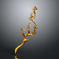 Golden Tree Branch Decoration With Curved Stems And Flower Ornaments On Gray Background