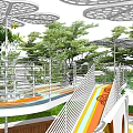 Vibrant Park Landscape With Colorful Playground Slides Green Lawns And Shade Trees