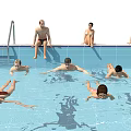 People Swimming in Swimming Pool and Sitting by Edge Enjoying Leisure