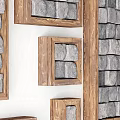 Wooden Framed Wall Decor With Gray Cubes In Various Sizes And Arrangements 3d model