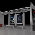 Modern Bus Stop Structure With Canopy Advertising Boards Benches And Information Signs