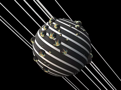 Future Architecture Spherical Structure With Black White Stripes Green Elements And Surrounding White Lines 3d model
