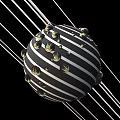 Future Architecture Spherical Structure With Black White Stripes Green Elements And Surrounding White Lines