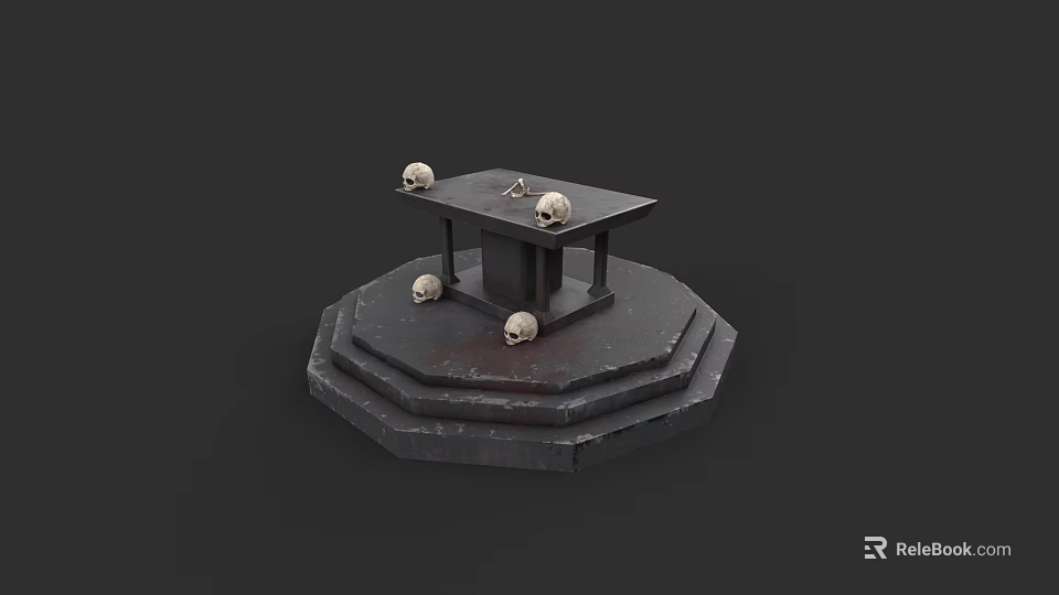 Unique Dark Functional Table With Decorative Skulls On Multi Tiered Base 3d model 
