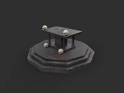 Unique Dark Functional Table With Decorative Skulls On Multi Tiered Base 3d model