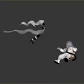 Astronaut In White Spacesuit Interacting With Ethereal Figure And White Flowing Scarf On Reflective Surface