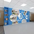 Blue Wall Mounted Bookcase With Circular Shelves In Reading Corner Filled With Books