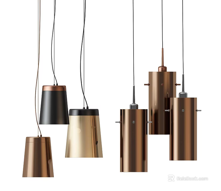 Modern Stylish Pendant Lights In Black Gold Copper Cylindrical Cone Shaped Design 3d model 