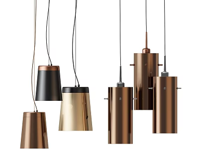 Modern Stylish Pendant Lights In Black Gold Copper Cylindrical Cone Shaped Design 3d model