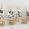 Sketchboard easel drawing sketch stool stand art painting tools writing board art learning tools painting 3d model