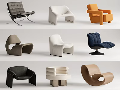 Various Modern Accent Chair Designs Featuring Different Colors And Unique Shapes 3d model