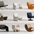 Various Modern Accent Chair Designs Featuring Different Colors And Unique Shapes 3d model