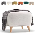 Modern Velvet Ottoman With Orange Beige Upholstery And Wooden Legs