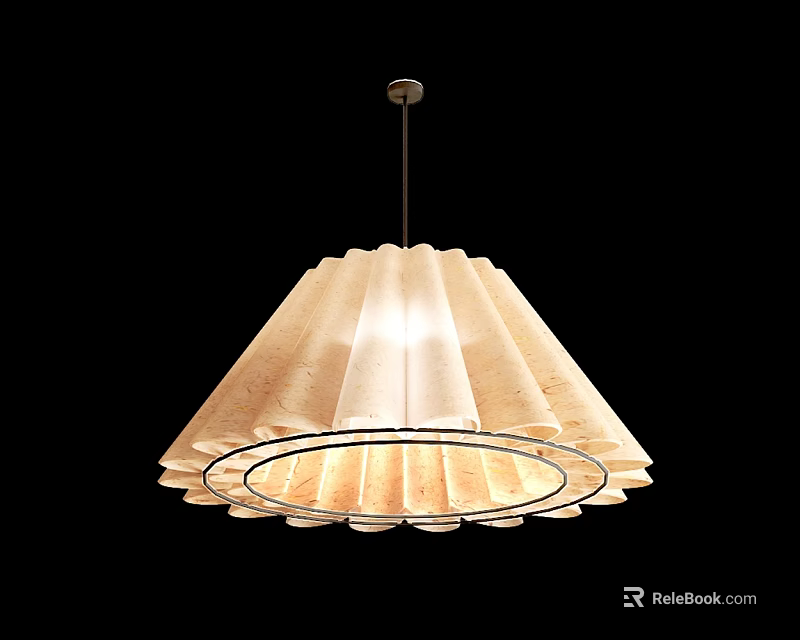 Elegant Modern Beige Chandelier With Layered Pleated Design And Black Ring 3d model 