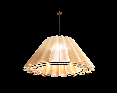 Elegant Modern Beige Chandelier With Layered Pleated Design And Black Ring 3d model