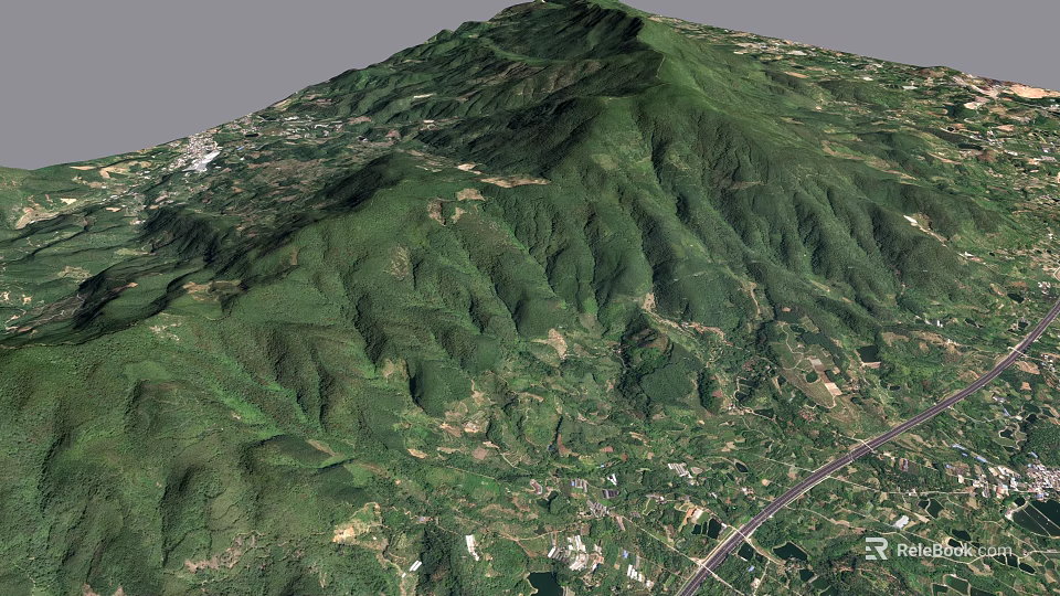 Aerial Planning of Mountainous Green Landscape With Road Network And Topographic Features 3d model 