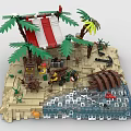 Building Blocks Tropical Island Scene With Sand Water Palm Trees Red White Flag And Figures