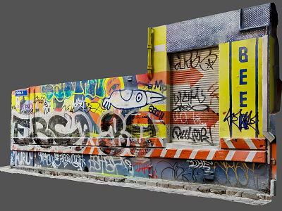 Building Exterior Wall Covered In Colorful Vibrant Graffiti Artwork And Urban Street Designs 3d model