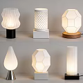 Modern Creative Table Lamps With Geometric Wave And Hexagonal Shapes And Wooden White Black Bases