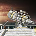 Commercial Astronomical Observatory Equipment with Large Telescope Structure on Marble Platform and Celestial Starry Sky