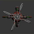Red Mechanical Game And Movie Character With Tentacle Appendages And Sci Fi Design