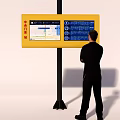 Yellow Public Information Display With Route Details And Person Checking