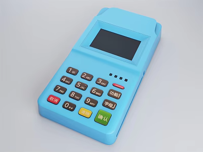 Business Equipment Blue POS Machine with Digital Keypad Screen and Function Buttons 3d model