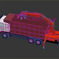 Red and White Garbage Truck Featuring Mechanical Arm and Red Dumpster Bed