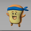 Cute Cartoon Bread Character With Blue Headband Smiling Face And Waving Arms
