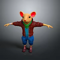 Cartoon Game Character Mouse With Brown Jacket Green Scarf Blue Pants And Arms Outstretched