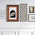 Interior Wall Decor With Framed Artworks Fan Pattern Checkered Design And Text 3d model