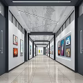 Modern Elevator Hallway With Artworks And Tiled Floor