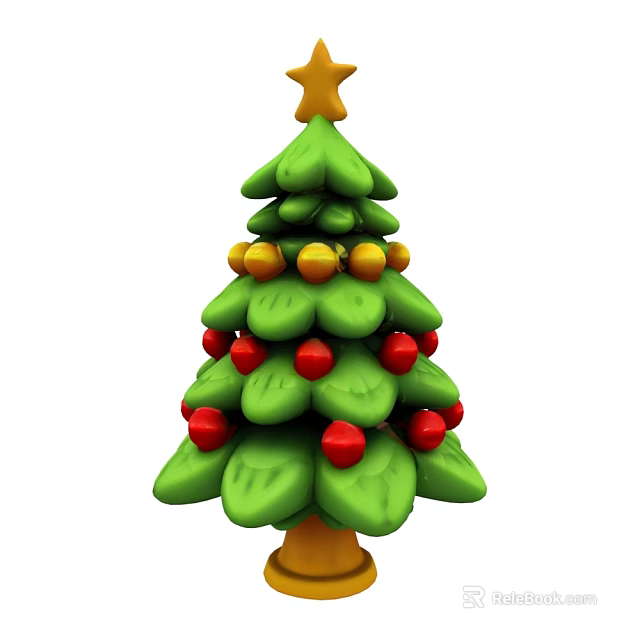 Floral Christmas Tree Display With Green Foliage Red Gold Ornaments And Star Topper 3d model 