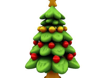 Floral Christmas Tree Display With Green Foliage Red Gold Ornaments And Star Topper 3d model