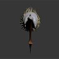 Medieval Decorative Spear With Silver Metal Head Wooden Shaft And Feather Accents
