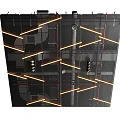 Modern Ceiling Design With Black Frame Grid Structure And Yellow Light Strips 3d model