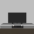 Modern White and Gray TV Stand With TV on Top and Storage Space for Electronics
