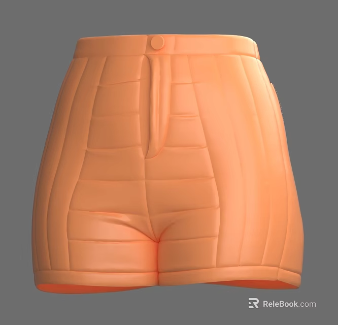 Orange High Waisted Shorts with Vertical Stitched Lines Front Button and Side Pockets 3d model 