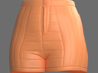 Orange High Waisted Shorts with Vertical Stitched Lines Front Button and Side Pockets 3d model