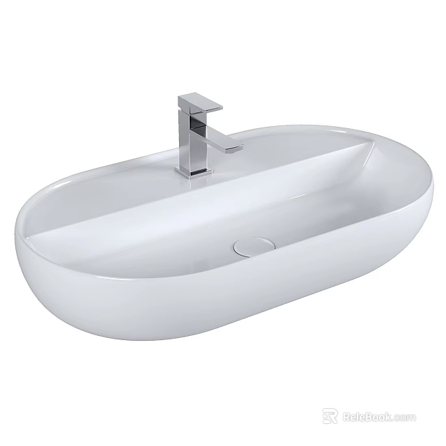 Modern White Oval Shaped Above Counter Wash Basin With Chrome Faucet 3d model 
